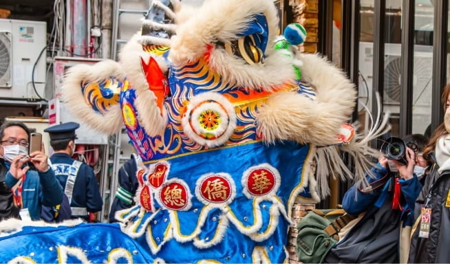 獅子舞採青(祝儀取り)